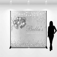Lofaris Silver Balloons Custom Name Birthday Bash Backdrop