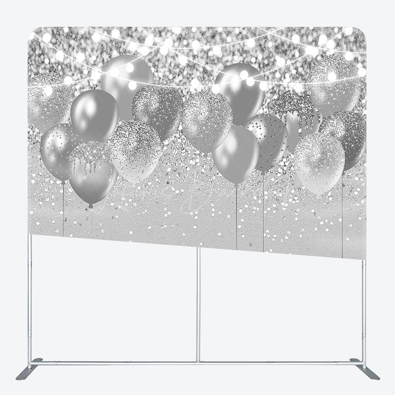 Lofaris Silver Balloons Glitter Lighted Party Square Backdrop