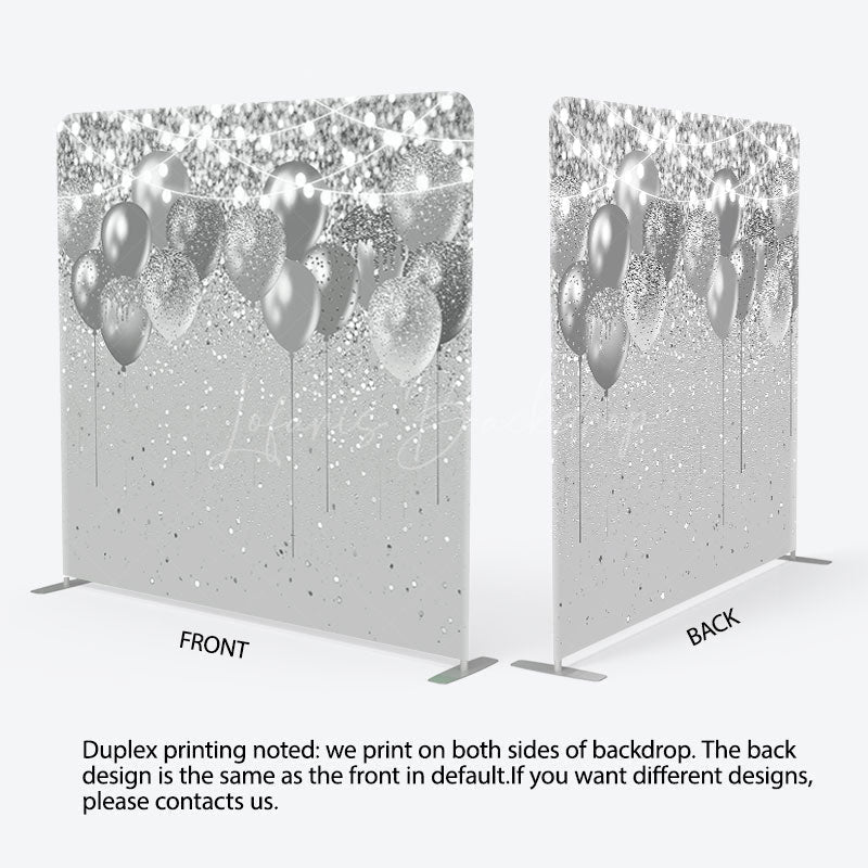 Lofaris Silver Balloons Glitter Lighted Party Square Backdrop