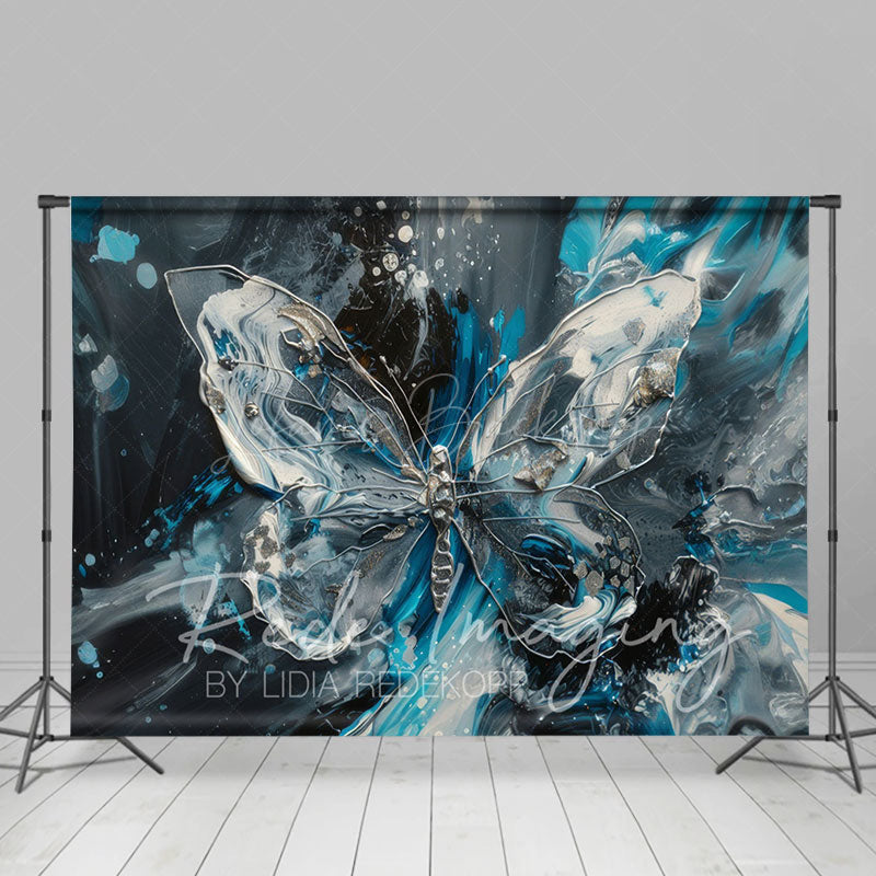 Lofaris Silver Blue Abstract Butterfly Fine Art Photo Backdrop