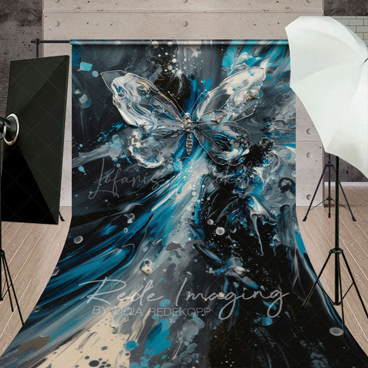 Lofaris Silver Blue Abstract Butterfly Fine Art Sweep Backdrop