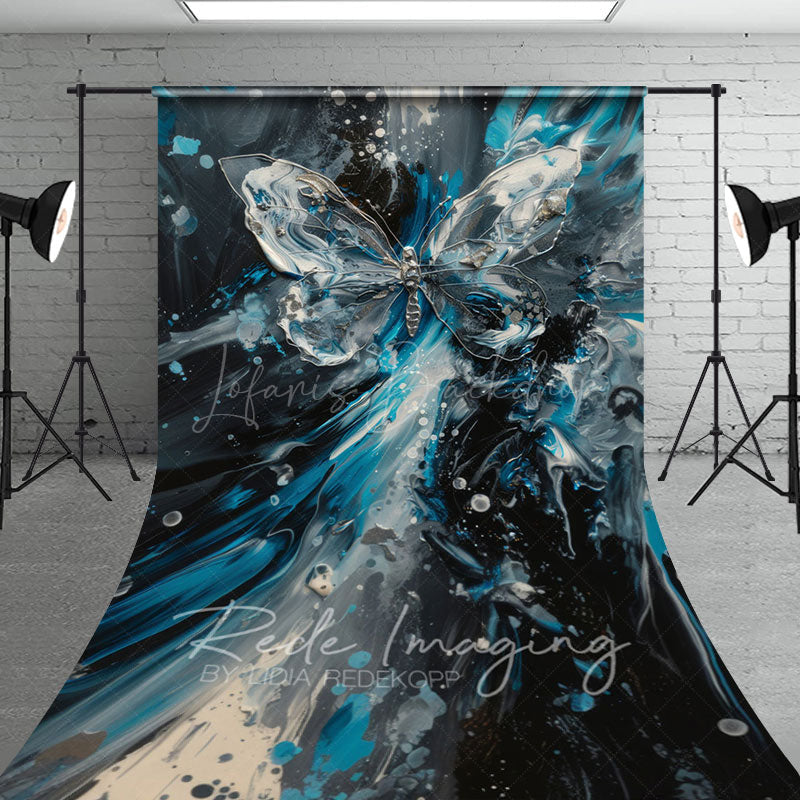 Lofaris Silver Blue Abstract Butterfly Fine Art Sweep Backdrop