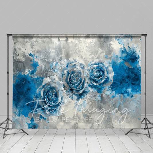 Lofaris Silver Blue Abstract Floral Fine Art Photo Backdrop