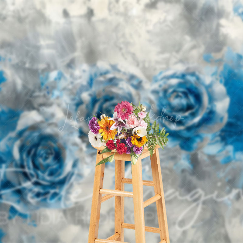 Lofaris Silver Blue Abstract Floral Fine Art Photo Backdrop