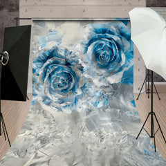 Lofaris Silver Blue Abstract Floral Fine Art Sweep Backdrop