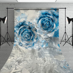 Lofaris Silver Blue Abstract Floral Fine Art Sweep Backdrop