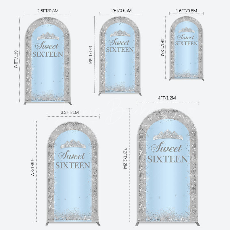 Lofaris Silver Blue Sweet Sixteen Birthday Arch Backdrop