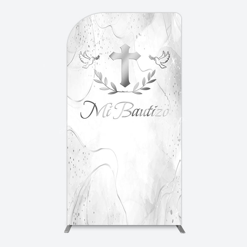 Lofaris Silver Cross Marbled Mi Bautizo Baptism Arch Backdrop