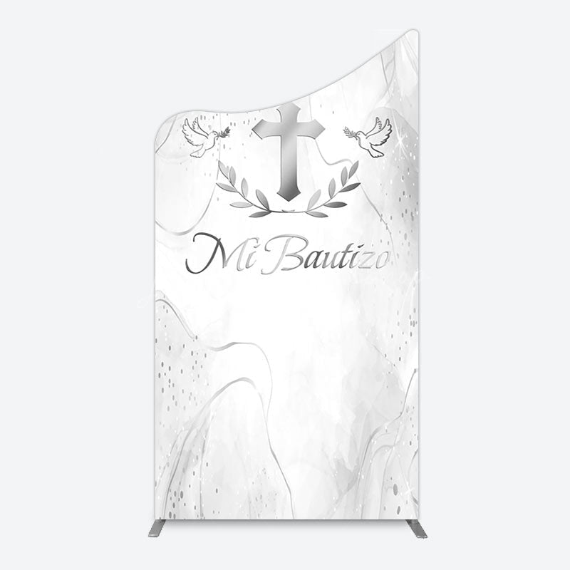 Lofaris Silver Cross Marbled Mi Bautizo Baptism Arch Backdrop