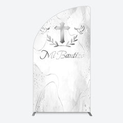 Lofaris Silver Cross Marbled Mi Bautizo Baptism Arch Backdrop