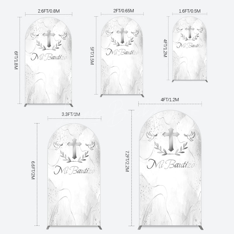 Lofaris Silver Cross Marbled Mi Bautizo Baptism Arch Backdrop