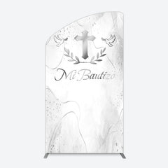Lofaris Silver Cross Marbled Mi Bautizo Baptism Arch Backdrop