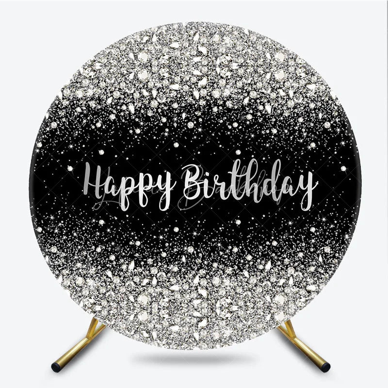 Lofaris Silver Diamond Glitter Round Backdrop Black Sparkle Birthday Photography Background