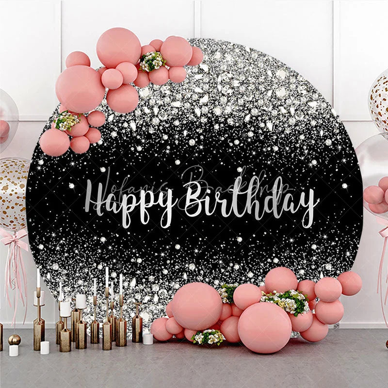 Lofaris Silver Diamond Glitter Round Backdrop Black Sparkle Birthday Photography Background
