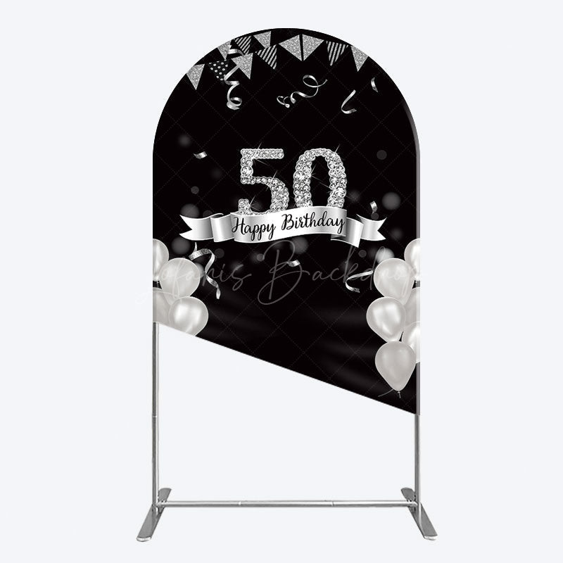 Lofaris Silver Glitter Balloon 50 Birthday Arch Backdrop