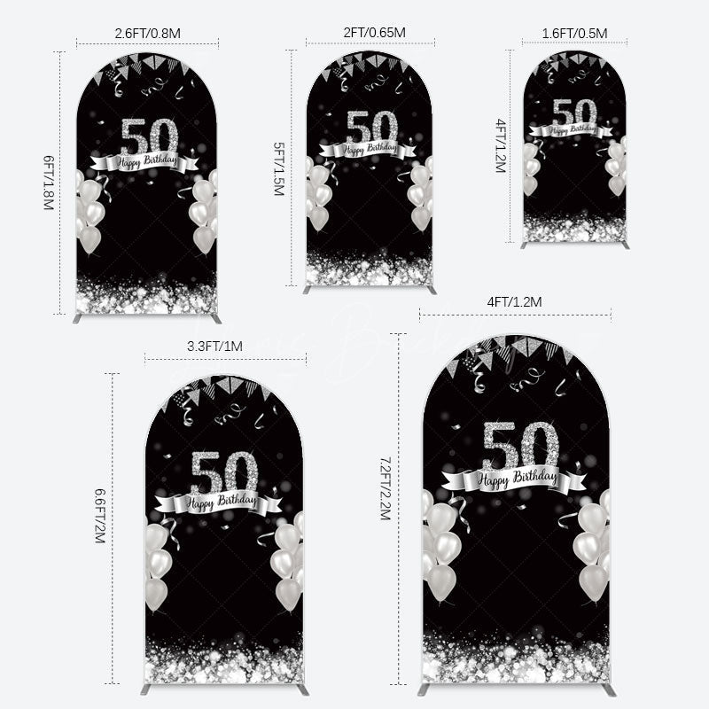 Lofaris Silver Glitter Balloon 50 Birthday Arch Backdrop