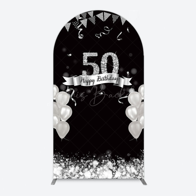Lofaris Silver Glitter Balloon 50 Birthday Arch Backdrop