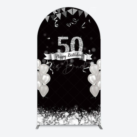 Lofaris Silver Glitter Balloon 50 Birthday Arch Backdrop
