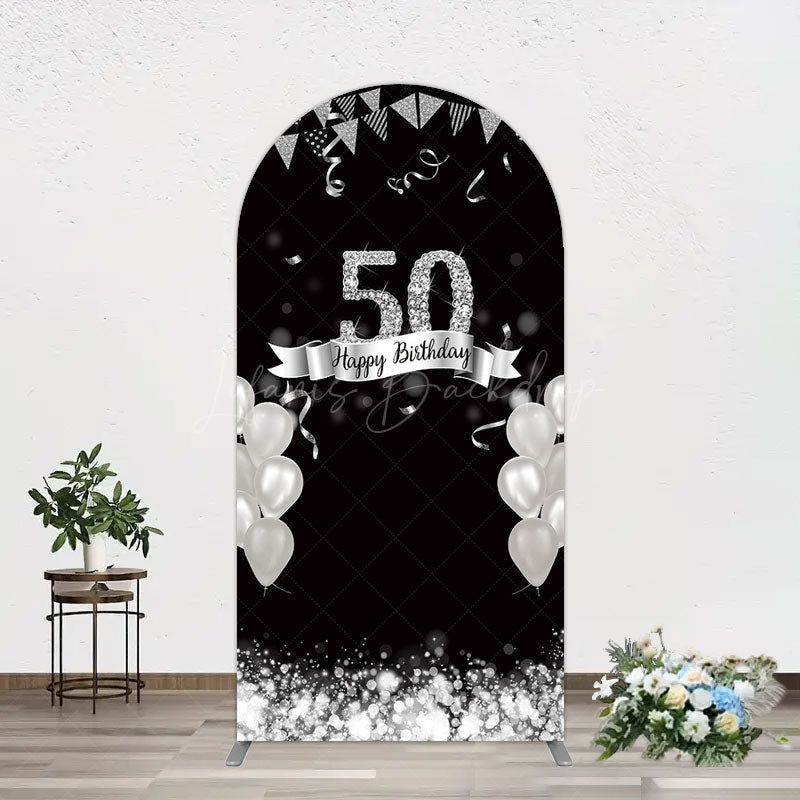 Lofaris Silver Glitter Balloon 50 Birthday Arch Backdrop