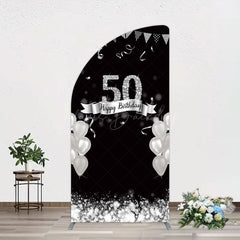 Lofaris Silver Glitter Balloon 50 Birthday Half Moon Arch Backdrop