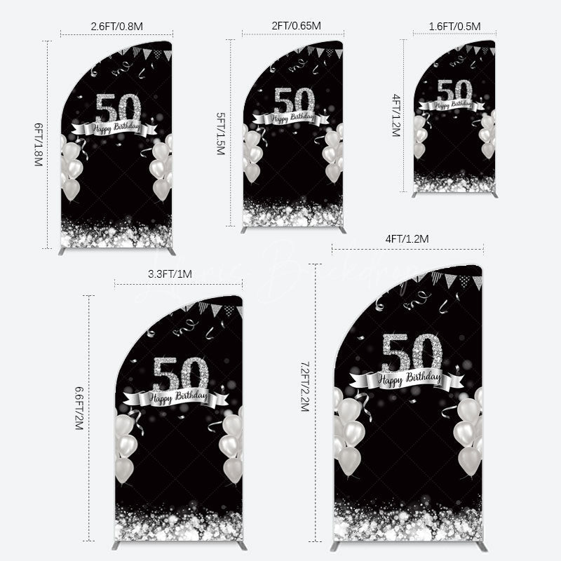 Lofaris Silver Glitter Balloon 50 Birthday Half Moon Arch Backdrop
