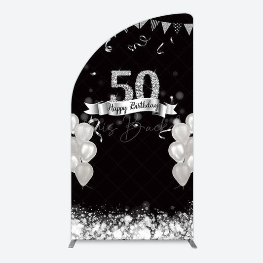 Lofaris Silver Glitter Balloon 50 Birthday Half Moon Arch Backdrop