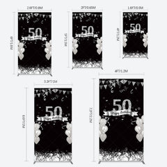 Lofaris Silver Glitter Balloon 50 Birthday Rectangle Backdrop