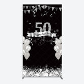 Lofaris Silver Glitter Balloon 50 Birthday Rectangle Backdrop