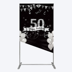Lofaris Silver Glitter Balloon 50 Birthday Rectangle Backdrop