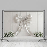Lofaris Silver Glitter Bow Artwork Floral Wedding Backdrop