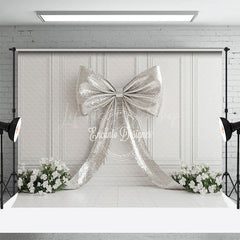 Lofaris Silver Glitter Bow Artwork Floral Wedding Backdrop