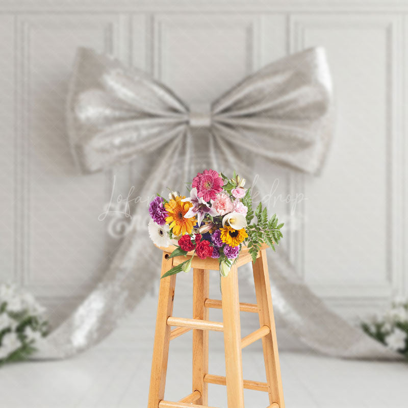 Lofaris Silver Glitter Bow Artwork Floral Wedding Backdrop