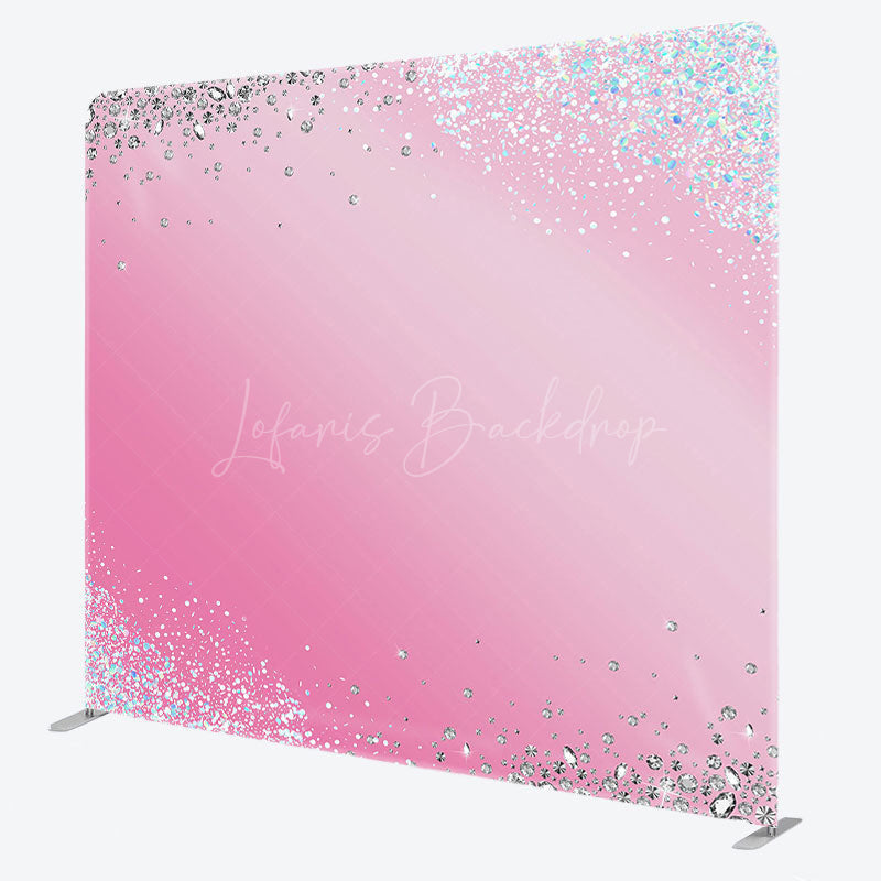 Lofaris Silver Glitter Pink Birthday Square Tension Backdrop