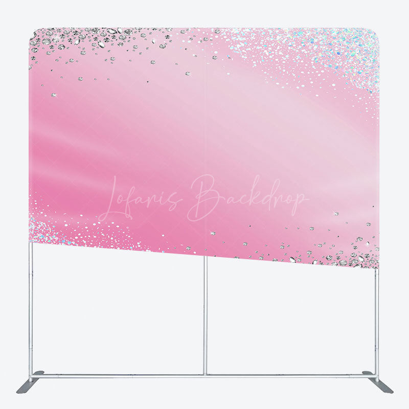 Lofaris Silver Glitter Pink Birthday Square Tension Backdrop