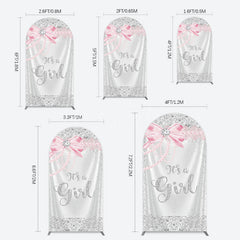 Lofaris Silver Glitter Pink Bow Its A Girl Arch Backdrop