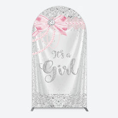 Lofaris Silver Glitter Pink Bow Its A Girl Arch Backdrop