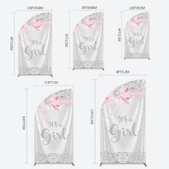 Lofaris Silver Glitter Pink Bow Its A Girl Half Moon Arch Backdrop