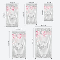 Lofaris Silver Glitter Pink Bow Its A Girl Rectangle Backdrop