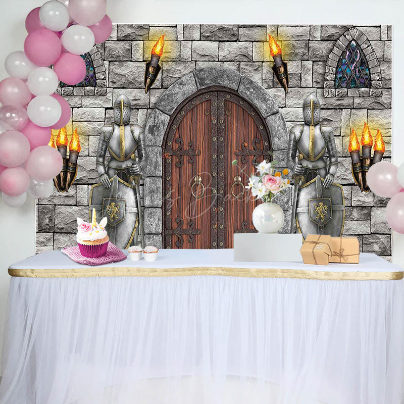 Lofaris Silver Masonry City Wall Knight Birthday Backdrop