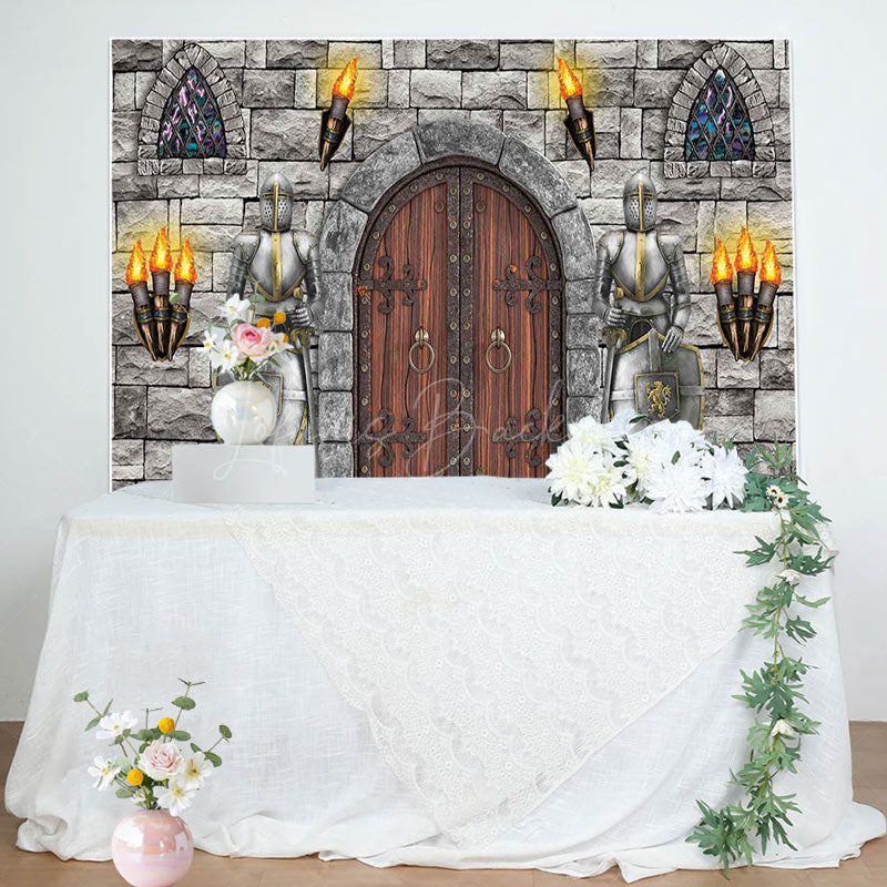 Lofaris Silver Masonry City Wall Knight Birthday Backdrop