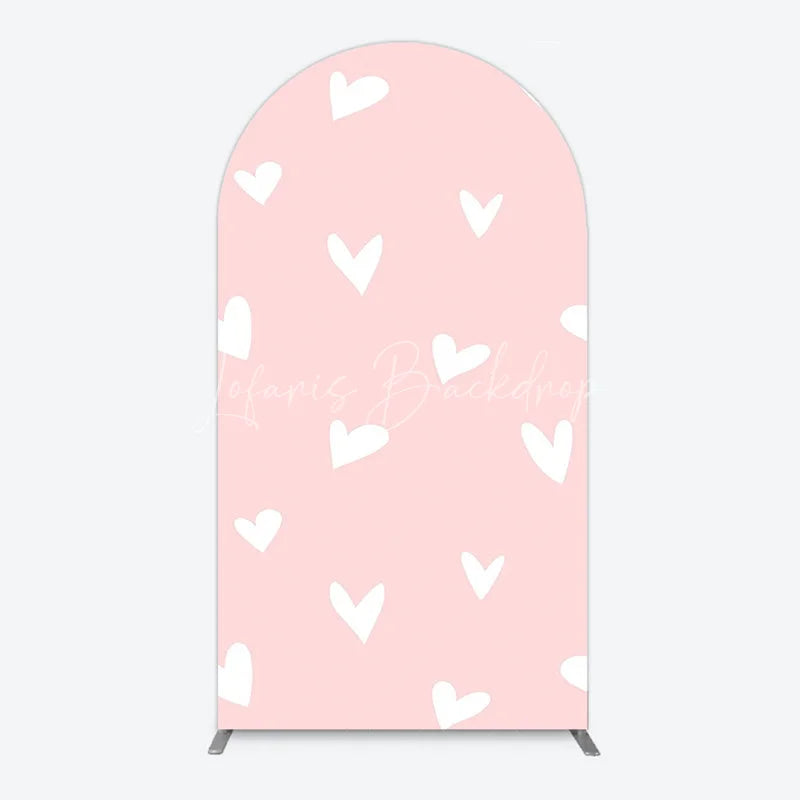 Lofaris Simple Arch Backdrop with White Hearts for Boy Baby Shower Birthday Party or Valentine’s Day Decor