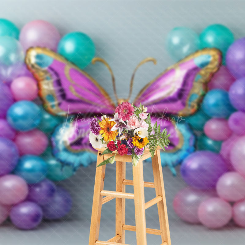 Lofaris Simple Balloon Butterfly Birthday Cake Smash Backdrop