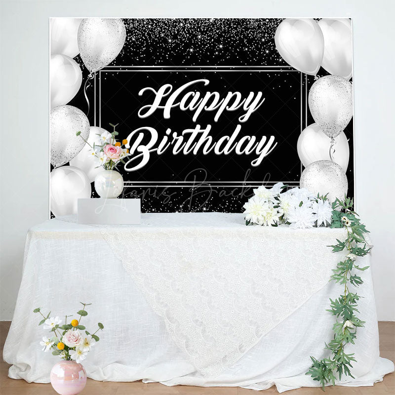 Lofaris Simple Black And White Balloon Birthday Backdrop