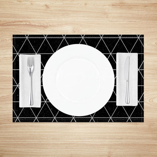 Lofaris Simple Black and White Rhombus Geometric Set of 4 Placemats for Modern Minimalist Kitchen Table Decor