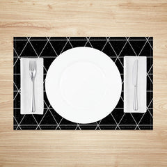 Lofaris Simple Black and White Rhombus Geometric Set of 4 Placemats for Modern Minimalist Kitchen Table Decor