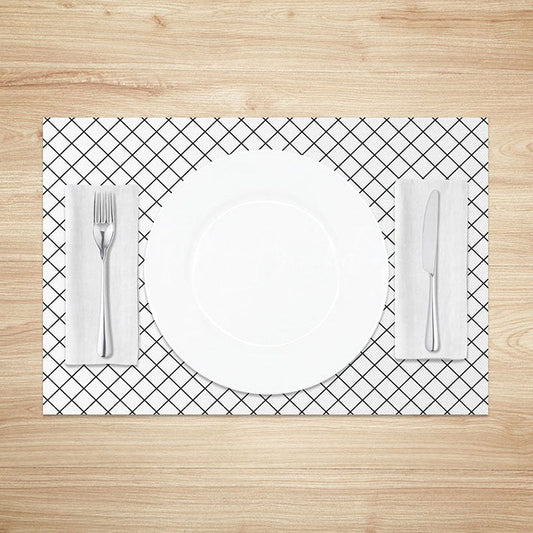 Lofaris Simple Black and White Rhombus Pattern Set of 4 Placemats Modern Geometric Design for Minimalist Kitchen