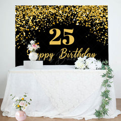 Lofaris Simple Black Gold Dots Happy 25th Birthday Backdrop