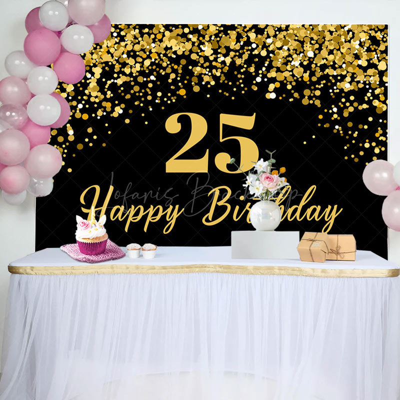 Lofaris Simple Black Gold Dots Happy 25th Birthday Backdrop