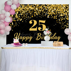 Lofaris Simple Black Gold Dots Happy 25th Birthday Backdrop