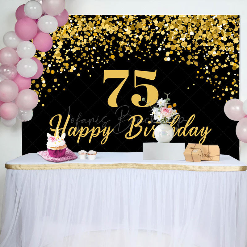 Lofaris Simple Black Gold Dots Happy 75th Birthday Backdrop